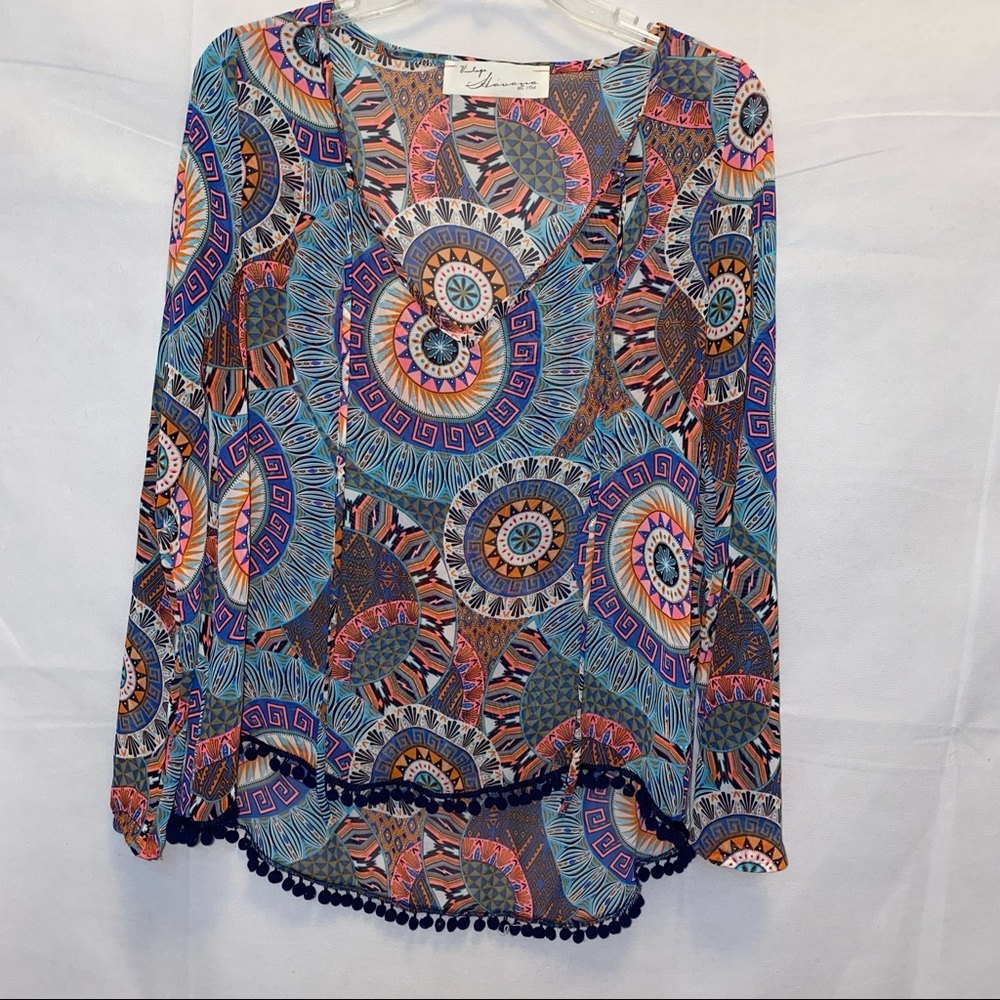 Vintage Havana Multi-colored Blouse with balls - Medium